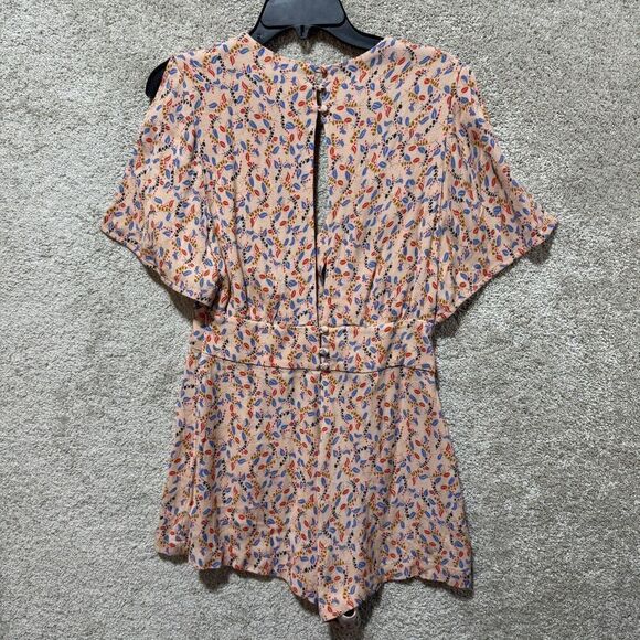 Free People Romper Women's 6 Peach Printed Short One Piece Split Sleeve Playsuit - Picture 14 of 14